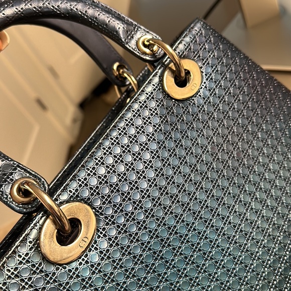 Authentic Patent metallic Lady Dior blue bag - Picture 8 of 11